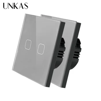 

UNKAS Tempered Crystal Glass Panel EU Standard 1 / 2 Gang 1 Way Light Wall Screen Touch Switch 2 Pcs 86MM*86MM