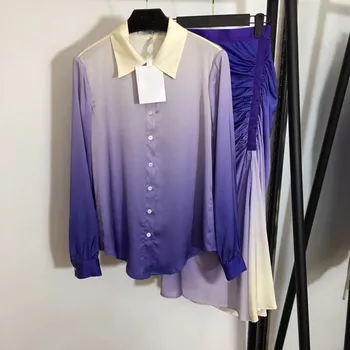 

European Design Women's Sets Gradient Shirt Tops and Dresses Womens Two Piece Sets Runway Luxury Famous Women's Clothing