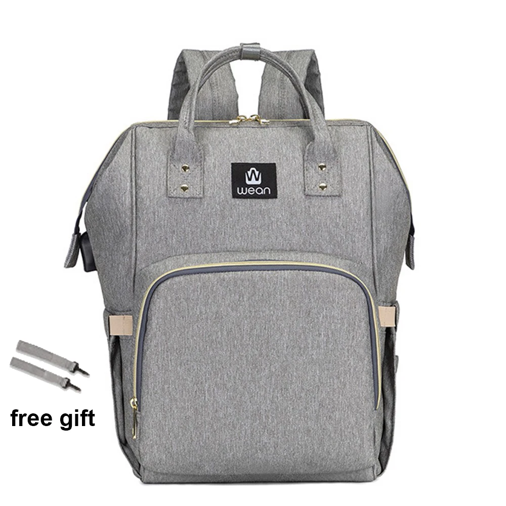 grey Сумка для подгузников, коляска с крючком, USB детские сумки, рюкзак, сумка для подгузников, водонепроницаемая сумка для беременных, дорожная сумка для кормления, сумка для детской коляски - Цвет: grey