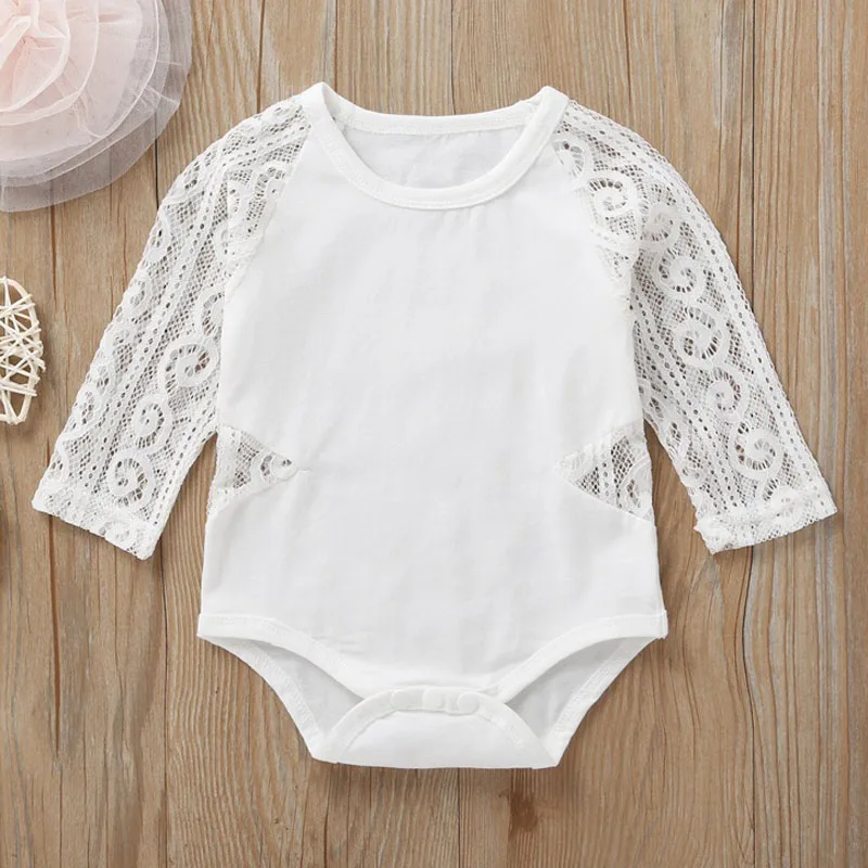 lace romper Осень Весна новорожденных девочек с длинным рукавом вышивка малыша цветок прекрасный Песочник Комбинезон хлопковый льняная одежда дышащая - Цвет: lace romper