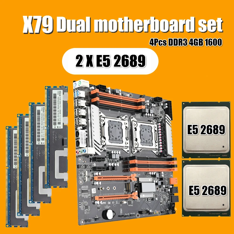 X79 двойной процессор Материнская плата с 2 × Xeon E5 2689 4 ГБ = 16 Гб 1600 МГц DDR3 REG ECC память