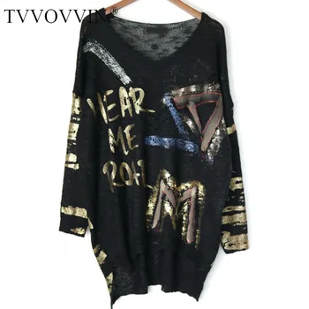 

Korea Letter Bronzing Slim Sweater Women Clothes 2016 Fashion Loose Plus Size Pullover Knitted Sweater Top Autumn New Y064