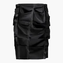 Высокая талия, черная, асимметричная, плиссированная, с разрезом, темпераментная, полуоблегающая юбка, женская мода, новинка, весна-осень, 1N041