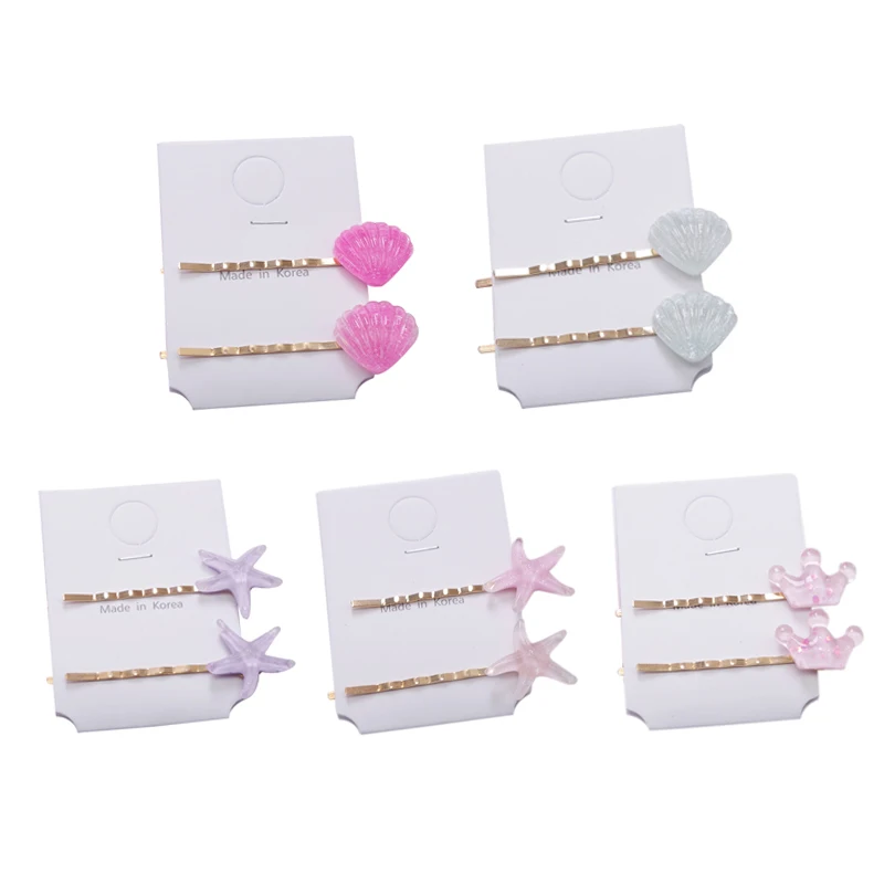 

2pcs/Set 2020 Girls Hair Fashion Women Metal Clips Cute Shell Starfish Pin Clip Leopard Hair Crown Hair Pin Headwear Korean 2020