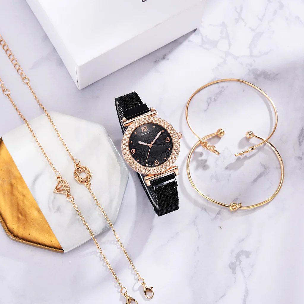 5PCS Women Watch Set Luxury Rose Gold Dress Quartz Watch Bracelet Ladies Sports Wrist Watch Clock Gift Women Relogio Feminino