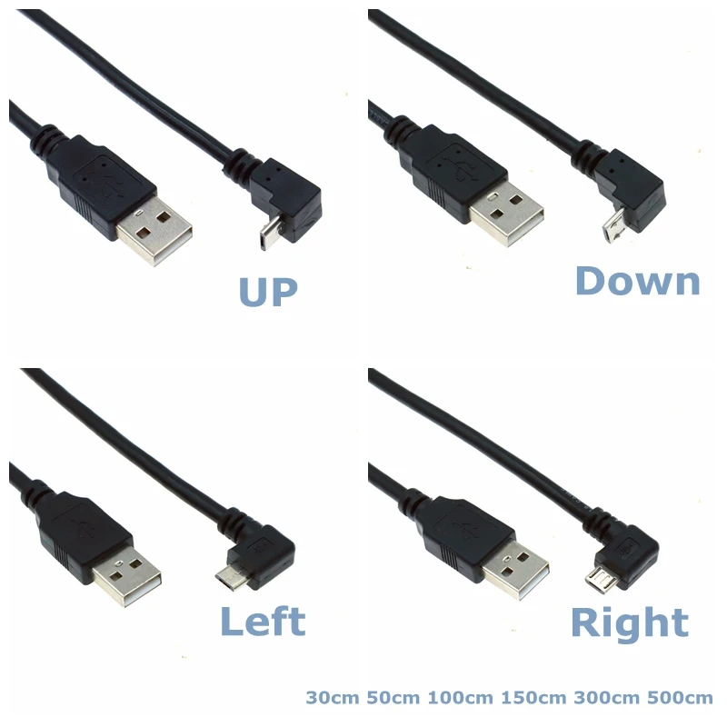 90-Degree Micro USB Male to USB Male Data Charging Cable for Mobile Phone, Tablet, and Driving Recorder - Available in 0.3m-5m Lengths Description Image.This Product Can Be Found With The Tag Names Computer Cables Connecting, Computer Peripherals, PC Hardware Cables Adapters, Up down left and right