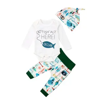 

Infant Baby Boy Girls Long Sleeve Playsuit Romper Clothes Leggings Outfit Hat Fishmen Print Clothes set 0-24 Months Cotton