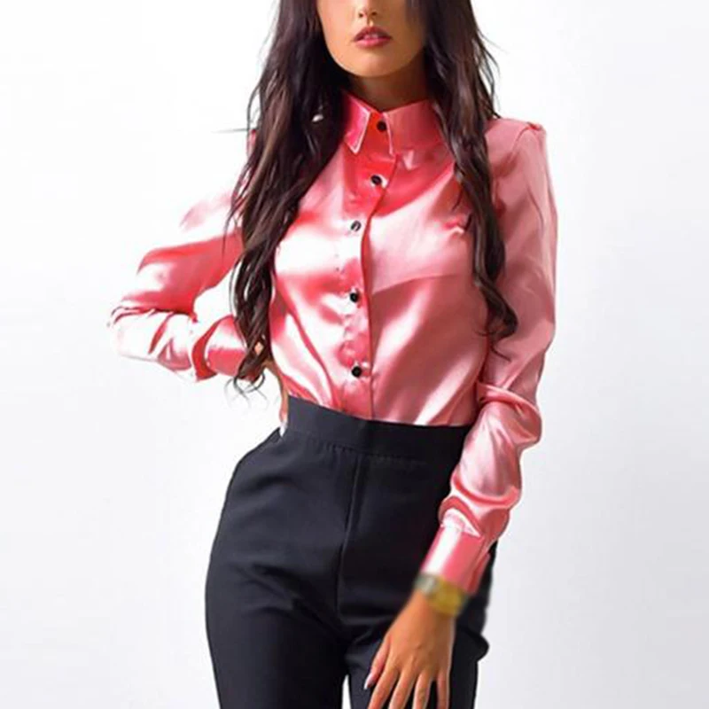 

Women Tops Ladies Blouse Office Solid Formal Fashion Long Sleeve Office Shirt