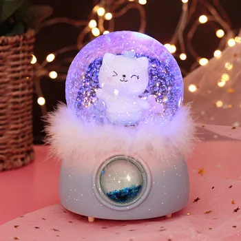 

10*15.8cm Cat Plume Crystal Snow Globes Glass Music Box snowball Home Office INterior Decoration Christmas Valentine's Day Gifts