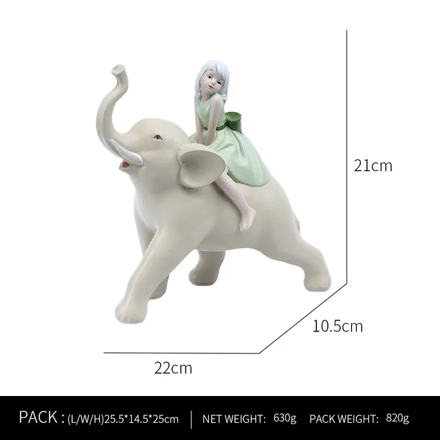 Ornaments For Home Cute Girl Rabbit Elephant Horse Statues Sculptures Figurines For Interior Room Decor Living Room Decoration Girl and elephant A