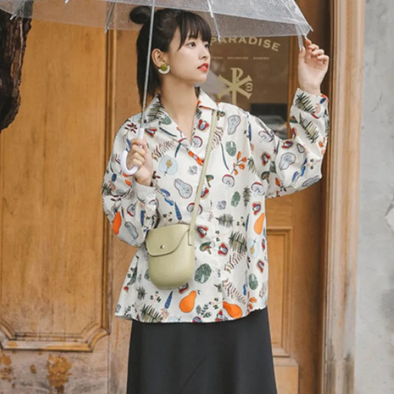 Women Long Sleeve Shirts Retro White Blouse Print Women Blouse Shirt Fashion Women Blouses and Tops Office Blouse