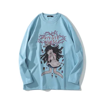 

Hip Hop Long Sleeve T Shirt Kawaii Anime Girls Printed Cotton Japanese Streetwear Hip Hop Oversized Harajuku Casual Tops Tee
