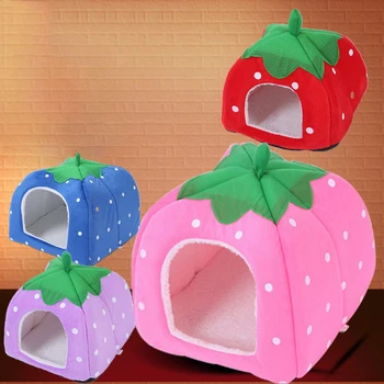 

New Cat Dog House Warm Cushion Strawberry Shape Pet House Dog Comfortable Soft Beds Cat Bed Cat Houses Pet Dog Product Wholesale