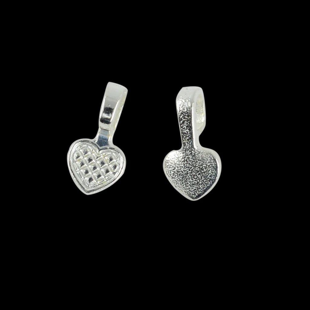 100 Pieces Shiny silver color White Plated Heart Glue on Bails Setting For Necklaces Earring Pendant Jewelry Design
