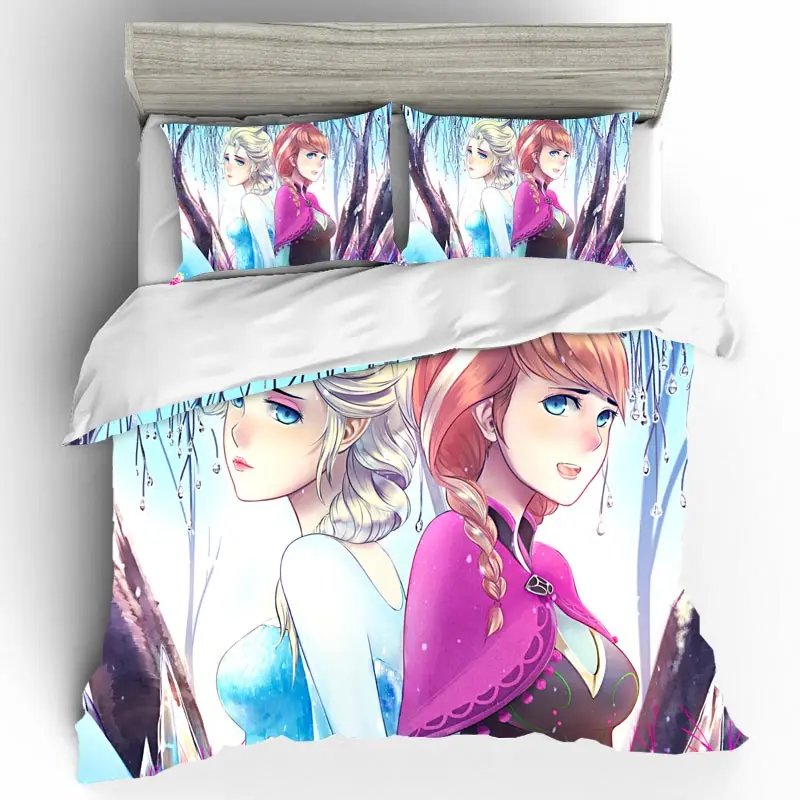Cartoon Bed Linen Set Elsa Home Textiles 3D King Size Bedspread Luxury Couple Bedding Set Duvets And Linen Sets Bed Linen Cotton