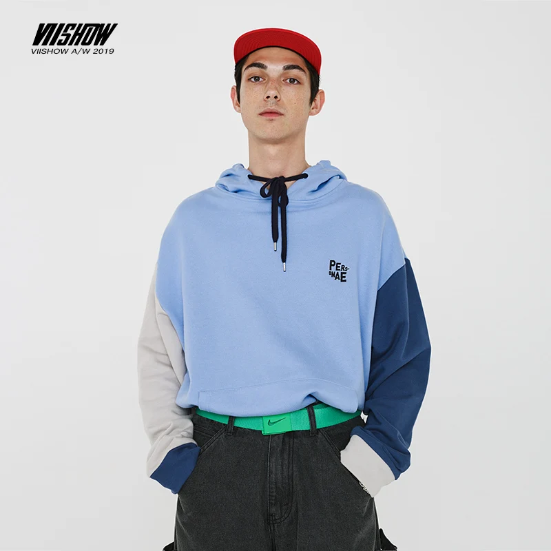 

VIISHOW Men's cottom Hooded Falling shoulder Sweatshirt men Stitching sleeve Hoodies 2019 Brand New Fashion Menswear WD2290193
