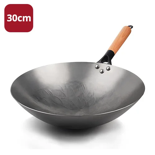30cm Ручная работа, китайский чугунный вок, Бездымная посуда без покрытия, железный горшок, сковорода с антипригарным покрытием, кухонный горшок, сковорода, вок - Цвет: 30cm