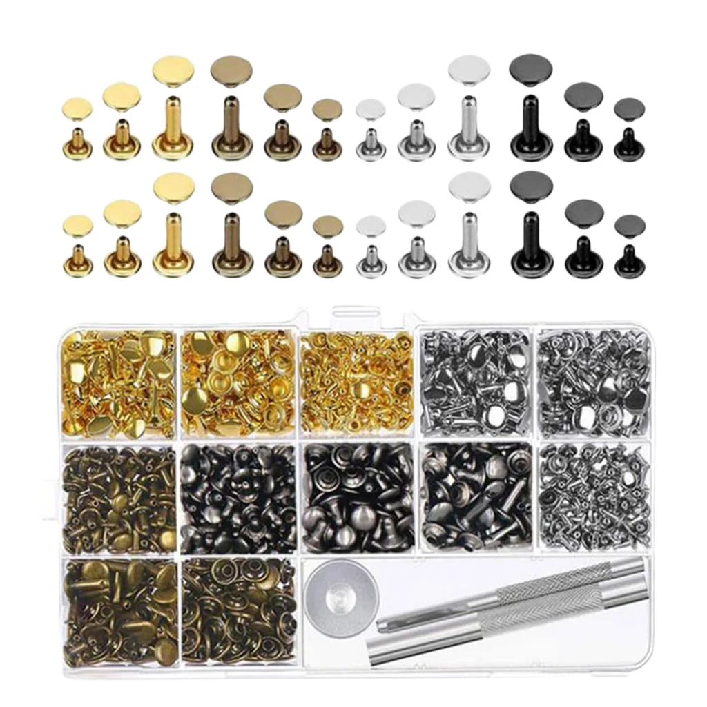 480 Sets Leather Rivets Double Cap Rivet Buttons Tool Kit for DIY in
