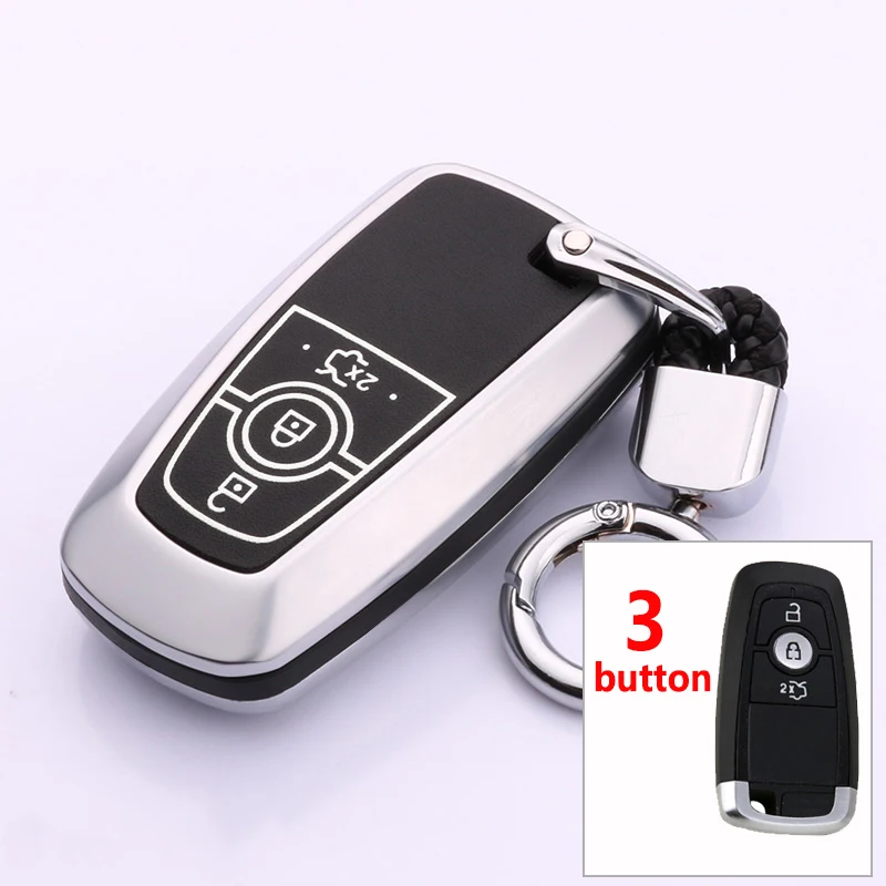 3 Button Silver Цинковый сплав+ световой автомобиль дистанционного ключа чехол КРЫШКА ДЛЯ Ford EcoSport Fusion Mondeo край Mustang экспедиция F-150 F-250 F-350 F-450 - Название цвета: 3 Button Silver