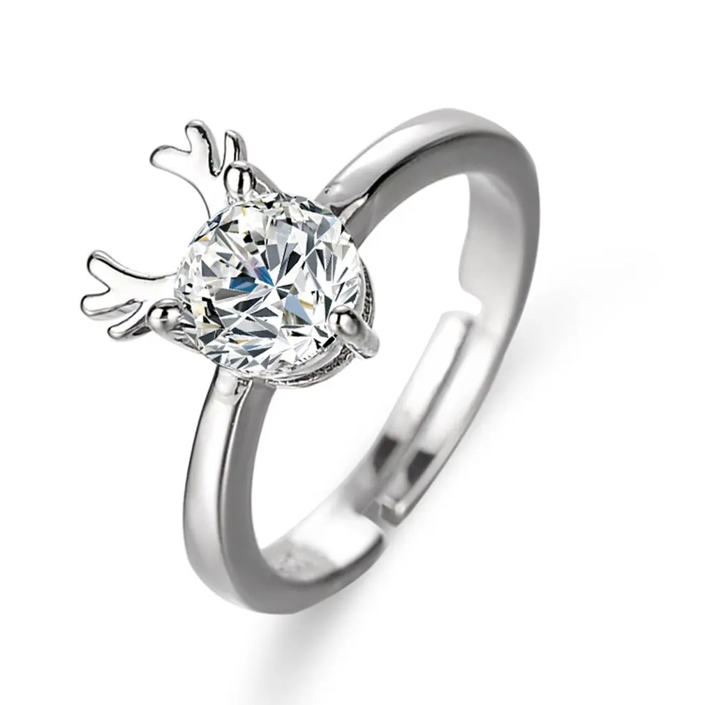 Anello Di Cervo Di Natale Design Creativo Glamour Bella Personalità Simulazione Diamante Una Corna Anelli Di Cristallo Anelli Regolabili