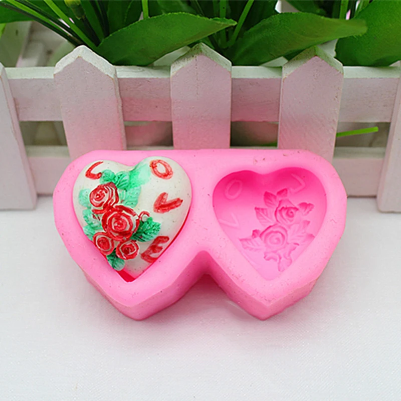 

Lucky Pink Valentine Love Heart Rose Silicone Soap DIY Mold Candle Craft Mould