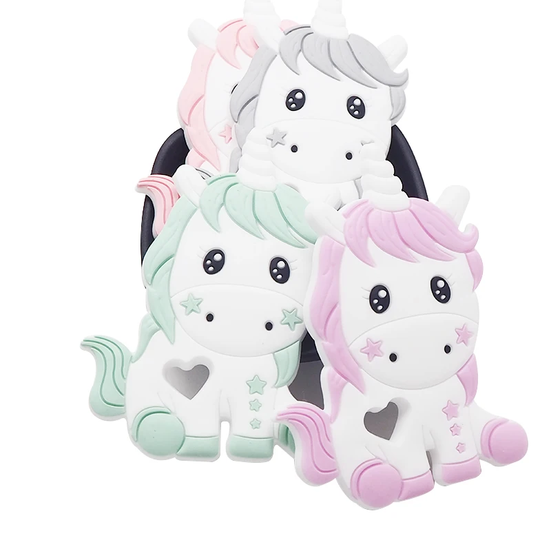Chenka 5 개 실리콘 유니콘 Teether 귀여운 동물 Teether DIY 간호 씹는 Teether 체인 펜던트 목걸이 장난감