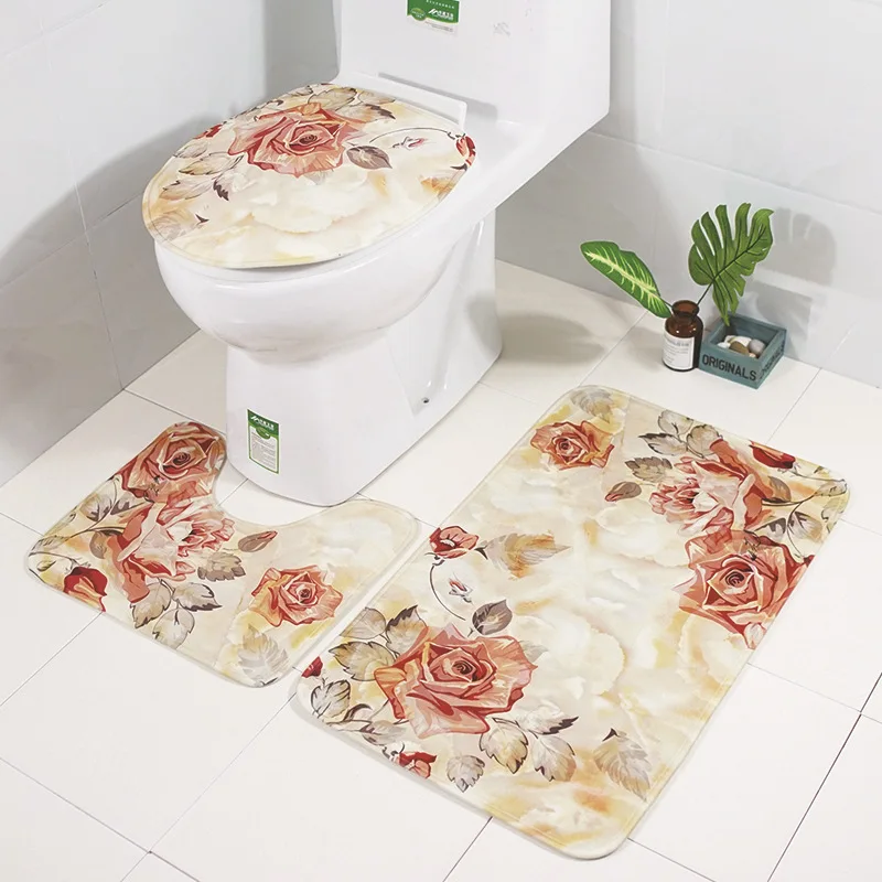 26 моделей коврик для ванной 3 шт./компл. цветочный фланель Нескользящие ковры Кухня коврики Туалет Средиземноморский U-Форма Ванная комната ковры Туалет