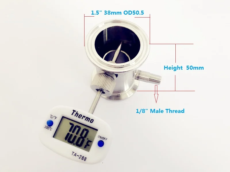 1,"(38 мм) OD50.5 аксессуары для выпрямления с 1/8 наружной резьбой и термососком термометра для дистилляции, SS 304