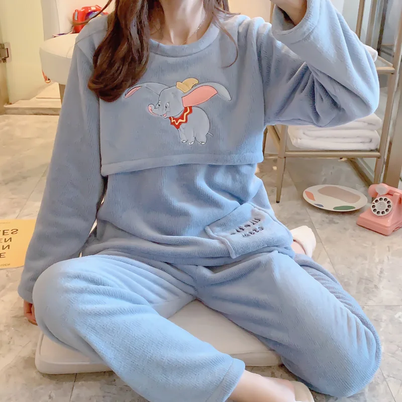 RYT 9hao 801lan RN-9 Winter Cartoon Coral Fleece Maternity Cothing Womens Flannel Nightwear Pregnant Pajamas Sets Nursing Sleepwear Suit - Цвет: RYT 9hao 801lan