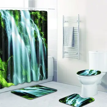

Shower Curtain Bathroom Mat Combination Four-Piece Set Bathroom Toilet Carpet Shower Room Mat Mat Cross-Border Hair