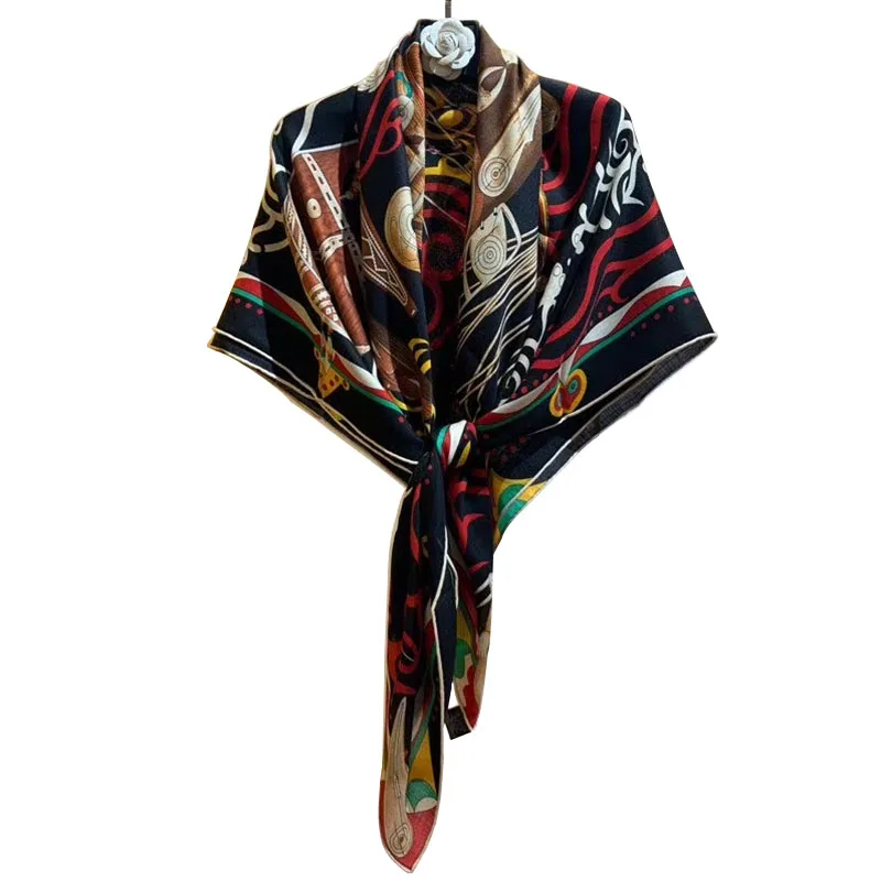 

2020 New Style 70% Cashmere 30% Silk Scarf Women Fashion Thin Shawl Aztec Tribal Style Print Kerchief Blanket Stole 53"*53"