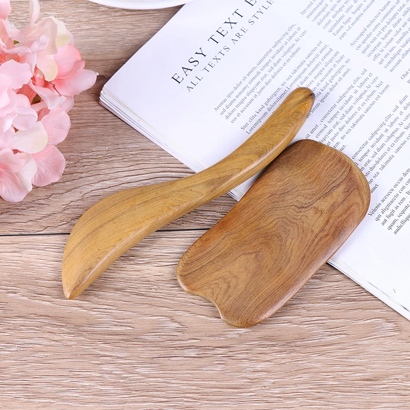 2pcs Natural Sandalwood Guasha Board Scraper Pressure Therapy Massage Tools For Face Neck Body