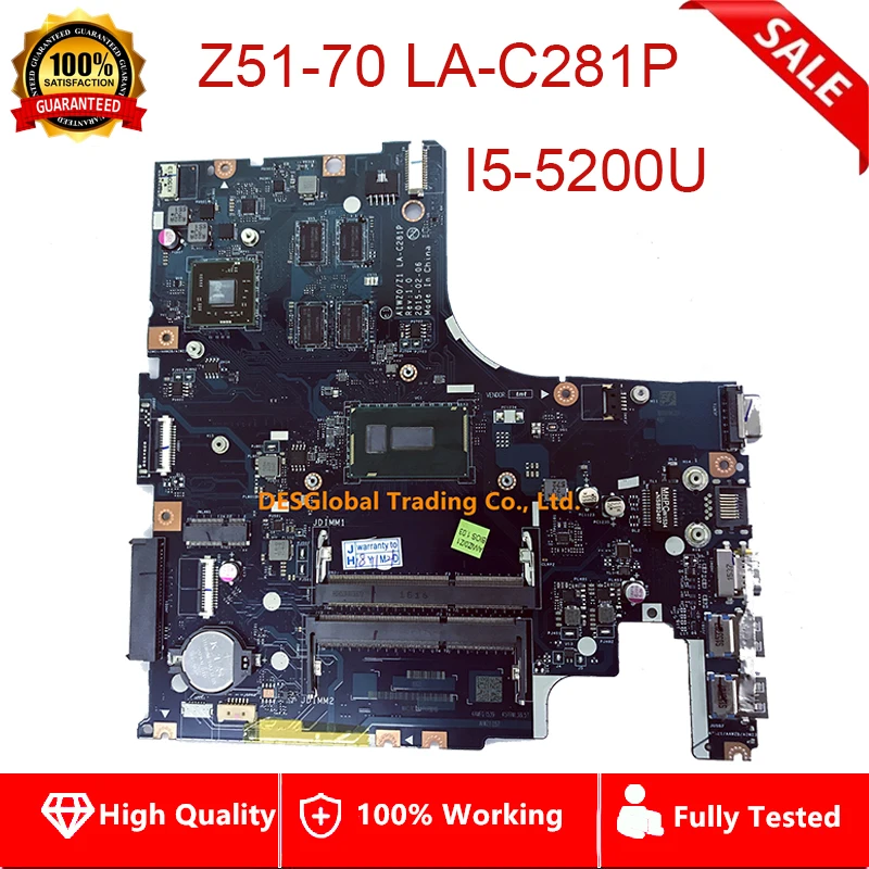 

For Lenovo Z51-70 Laptop Motherboard SR23Y I5-5200U AIWZ0/Z1 LA-C281P Mainboard Fully Tested Fast Shipping