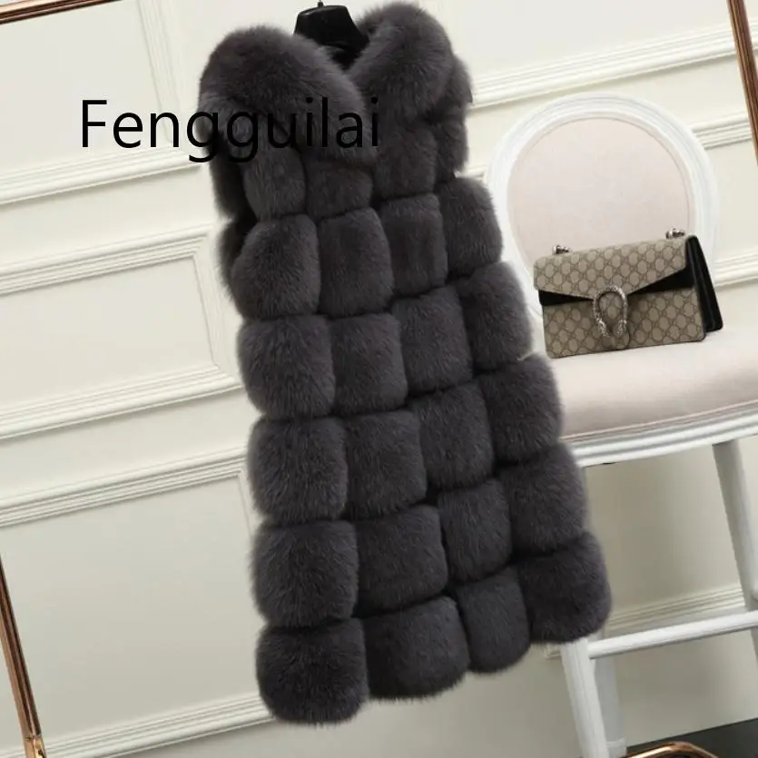 FENGGUILAI пальто из искусственного лисьего меха куртка с капюшоном из искусственного меха зимняя теплая Женская куртка в стиле пэчворк верхняя одежда женские длинные жилеты