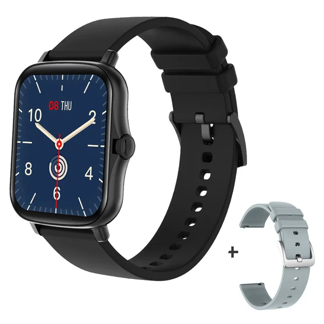 COLMI P8 Plus 1.69 inch 2021 Smart Watch Men Full Touch Fitness Tracker IP67 waterproof Women GTS 2 Smartwatch for Xiaomi phone Black with a strap