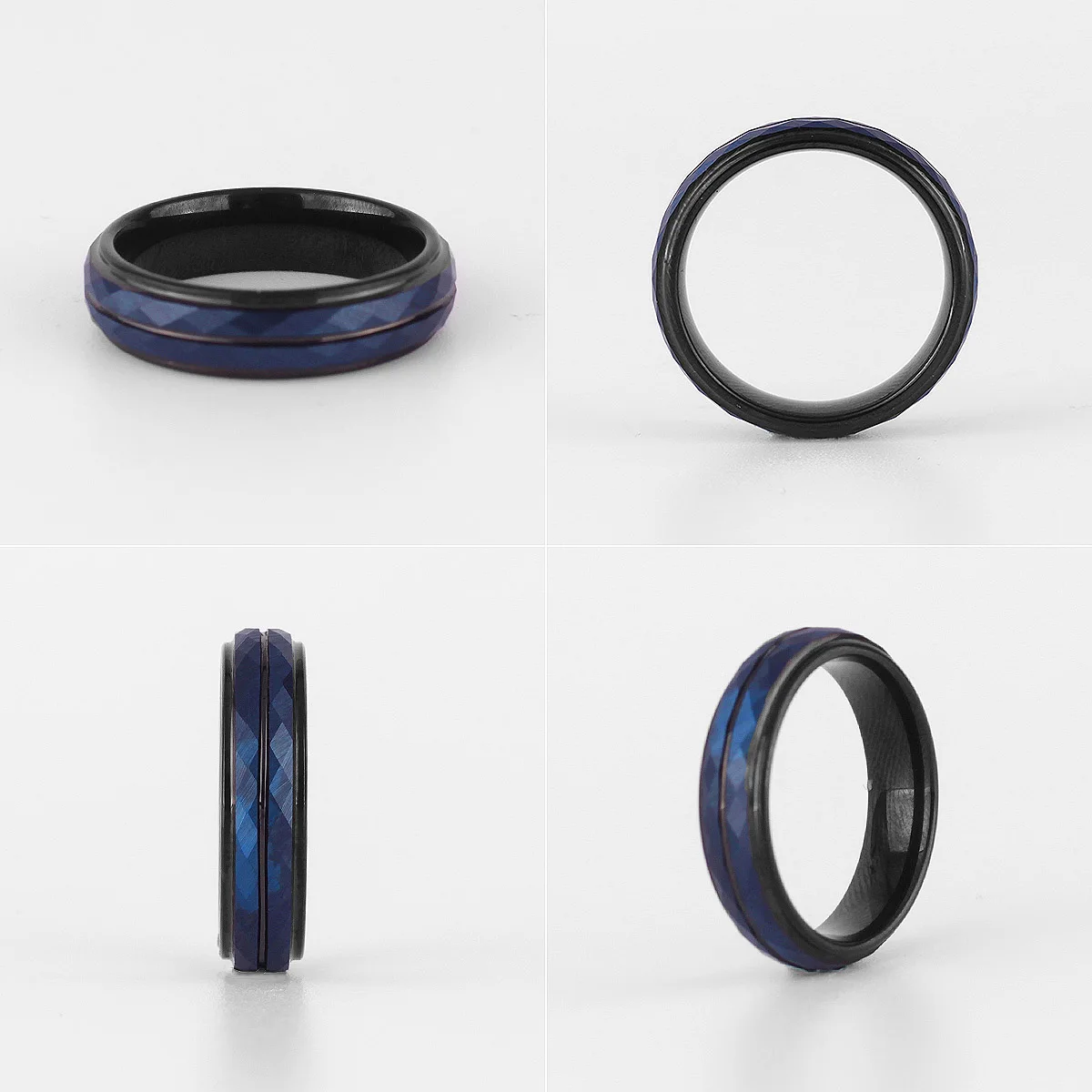 Tungsten Black Blue Rhombus Cut Men's Luxury Ring - Elegant Charm Jewelry Gift