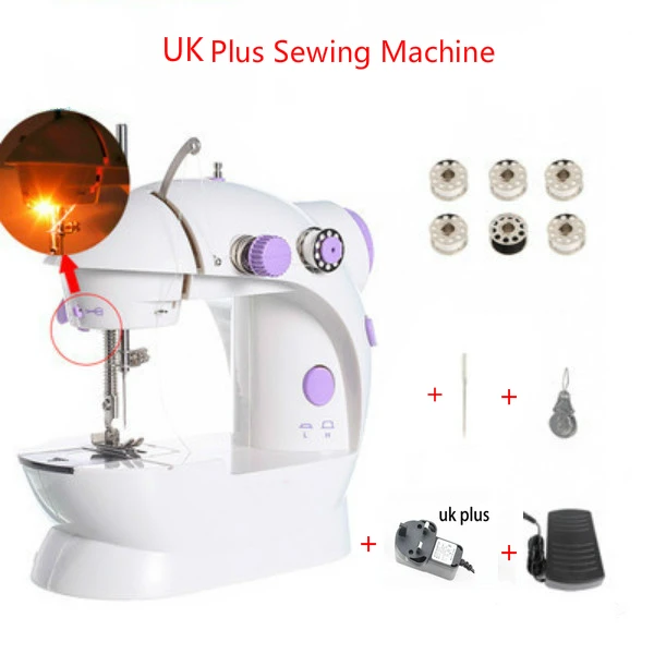 UK PLUG Мини Портативная швейная машина для шитья, двойная регулировка скорости, светильник для шитья ног, рукоделие, электрическая швейная машина, подарок - Цвет: UK PLUG