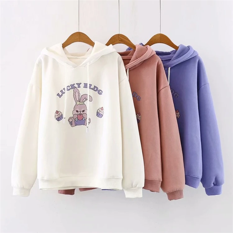 MERRY PRETTY женские толстовки с капюшоном и принтом кролика из мультфильма с ушками на капюшоне, толстовки с капюшоном, новинка, милый стиль, свободный спортивный костюм для девочек
