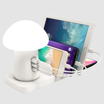 

Qi Wireless Charger with Mushroom Light 3 Ports USB Mobile Phone Charger 10W Fast Charging for Samsung iPhone Phone Stand Holder