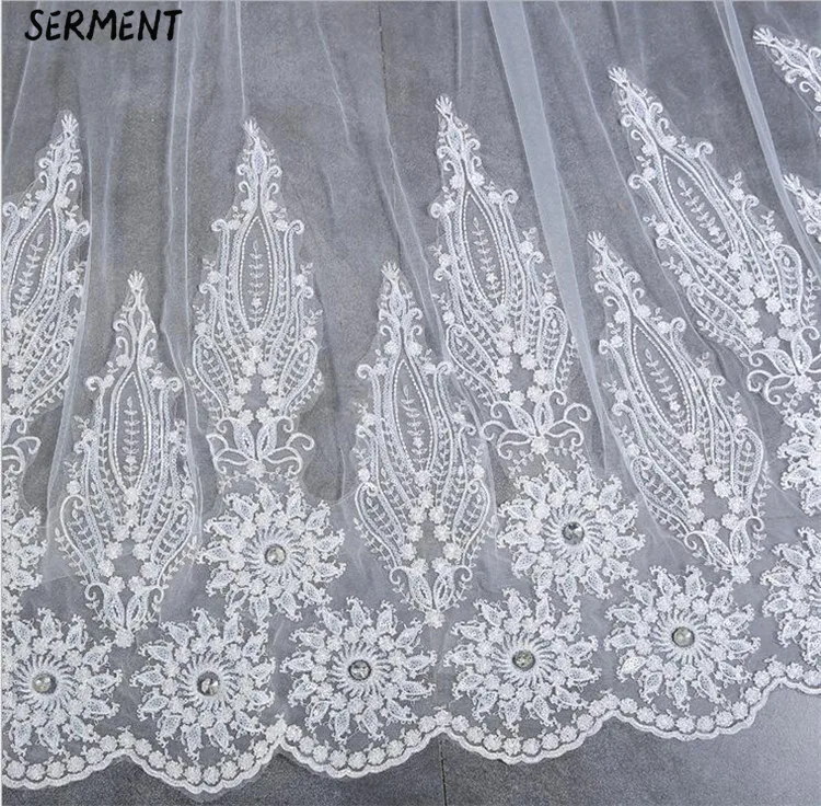 SERMENT Wedding Long Veil Cathedral Veil Two-Layer Plain Dyed 300cm Cut Edge Lace Double-layer Wedding Accessories