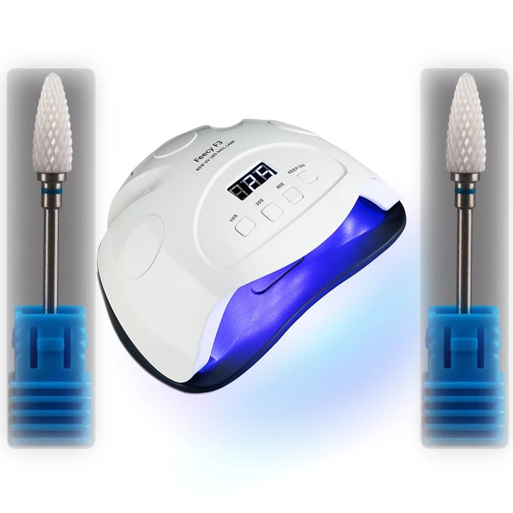 F3 EU 6T blue 2pcs UV Lamp for Manicure LED Nail Lamp 80W 42 LEDs Nail Dryer Drying All Gel Polish Varnish Lampe UV with Mill Cutters for Manicure - Цвет: F3 EU 6T blue 2pcs