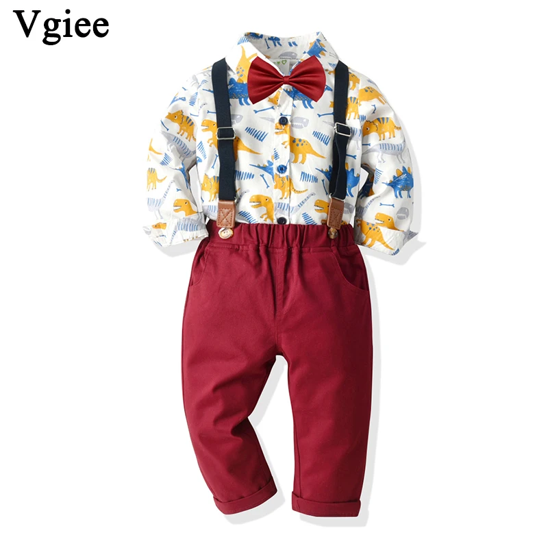 Vgiee/Одежда для маленьких мальчиков; Рождественский наряд; одежда для свадьбы, дня рождения, вечеринки; осенне-зимний детский комплект с принтом динозавра; CC758