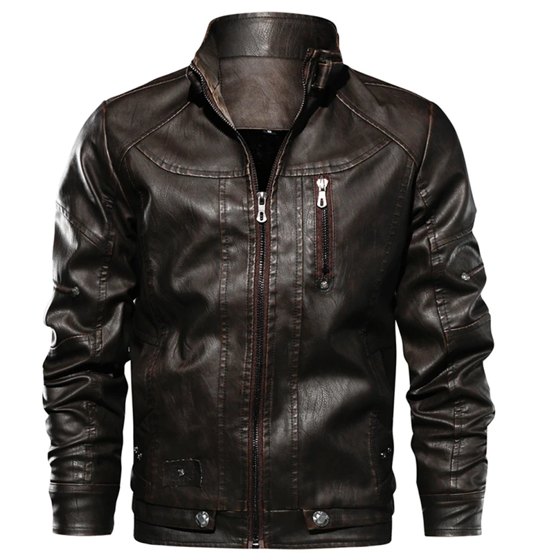 Осенне-зимняя кожаная куртка для мужчин, повседневная мотоциклетная куртка с воротником-стойкой, ковбойская военная куртка в стиле милитари, европейский размер, пальто из искусственной кожи