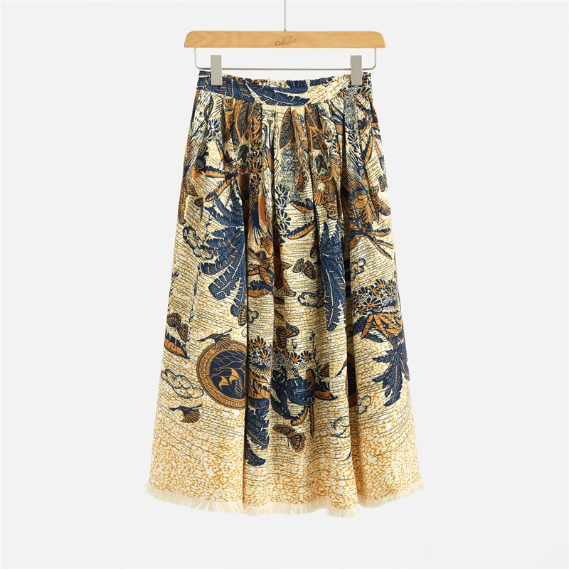Skup Marwin 2020 New Coming wiosna drukowanie europejskiej imperium linii połowy łydki Tassel główna ulica Casual Style moda kobiety spódnice