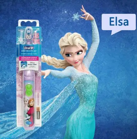 Frozen-Elsa OralB, Детская электрическая зубная щетка, уход за деснами, вращение, живучесть, мультфильм, Здоровье полости рта, Мягкая зубная щетка для детей, на батарейках - Цвет: Frozen-Elsa
