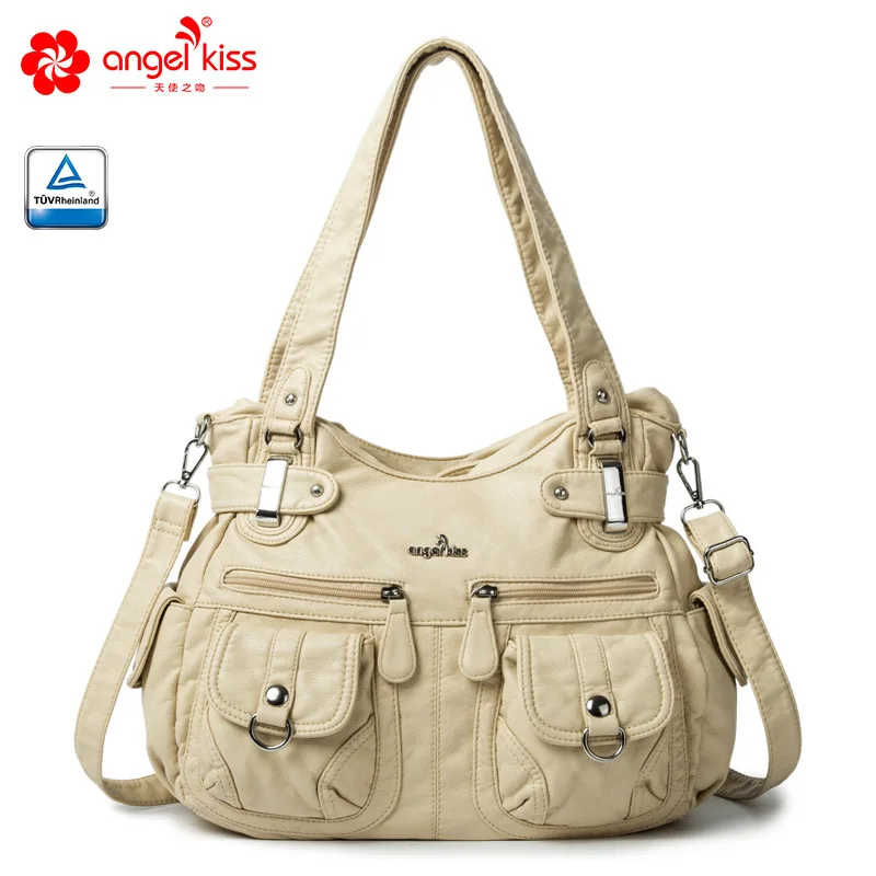 Beige Angel Kiss модная Высококачественная 2 Топ молния гладкая женская сумка мягкая промытая сумка из искусственной кожи для женщин - Цвет: Beige