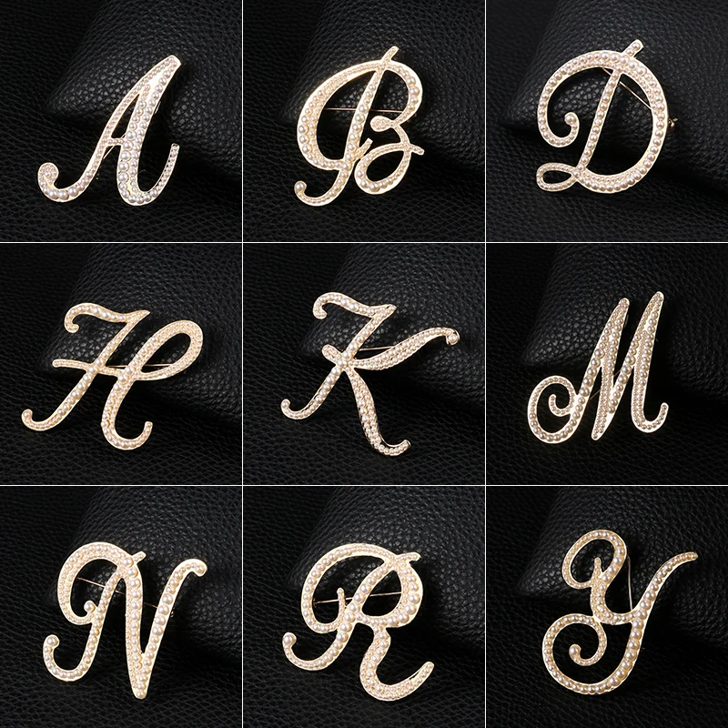 WEIMANJINGDIAN New Arrival Simulated Pearl Letters Initial Brooch Pins in Gold Color Plated