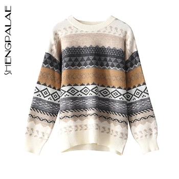 

SHENGPALAE 2020 Autumn New Women's Knit Pullover Long-sleeved All-match Loose Round Neck Long Sleeve Top Fashion Sweater ZT1402