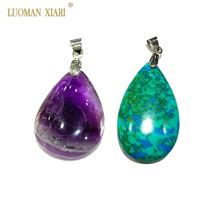 

4 PCS Free shipping AAA Natural Amethysts Turquoises Silvery Clasp Water Drop Pendant for Jewelry Making DIY Necklace Earrings