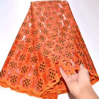

Burnt Orange African handcut sequins organza lace fabric high quality swiss voile french net lace Nigerian lace fabrics mv208